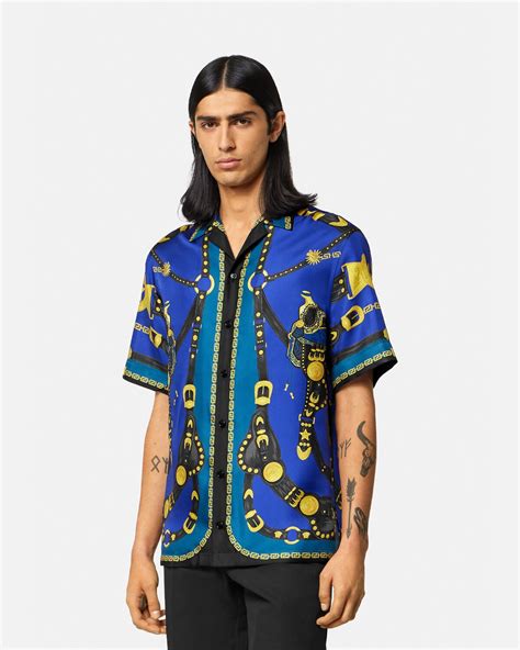 versace blue camouflage silk shirt|Versace silk shirt sale.